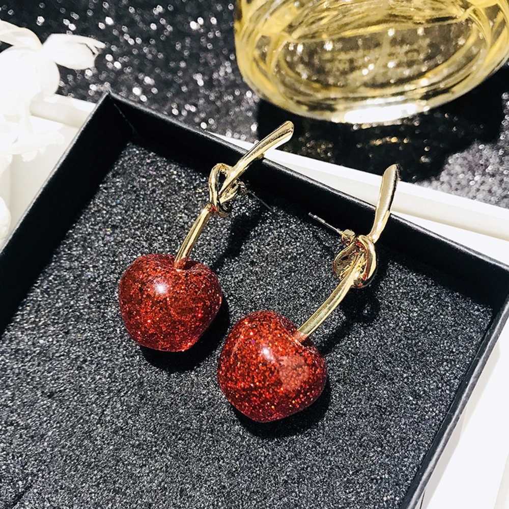 Fruit Shape Red Cherry in Knot Designed Earrings
